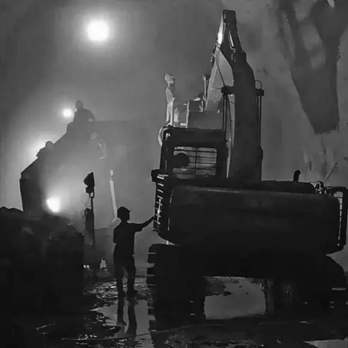 Excavator at night